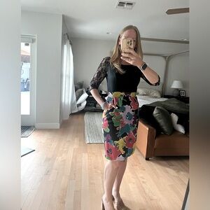 Anthropologie. Mirror of Venus. Black lace and floral dress. Size Small.